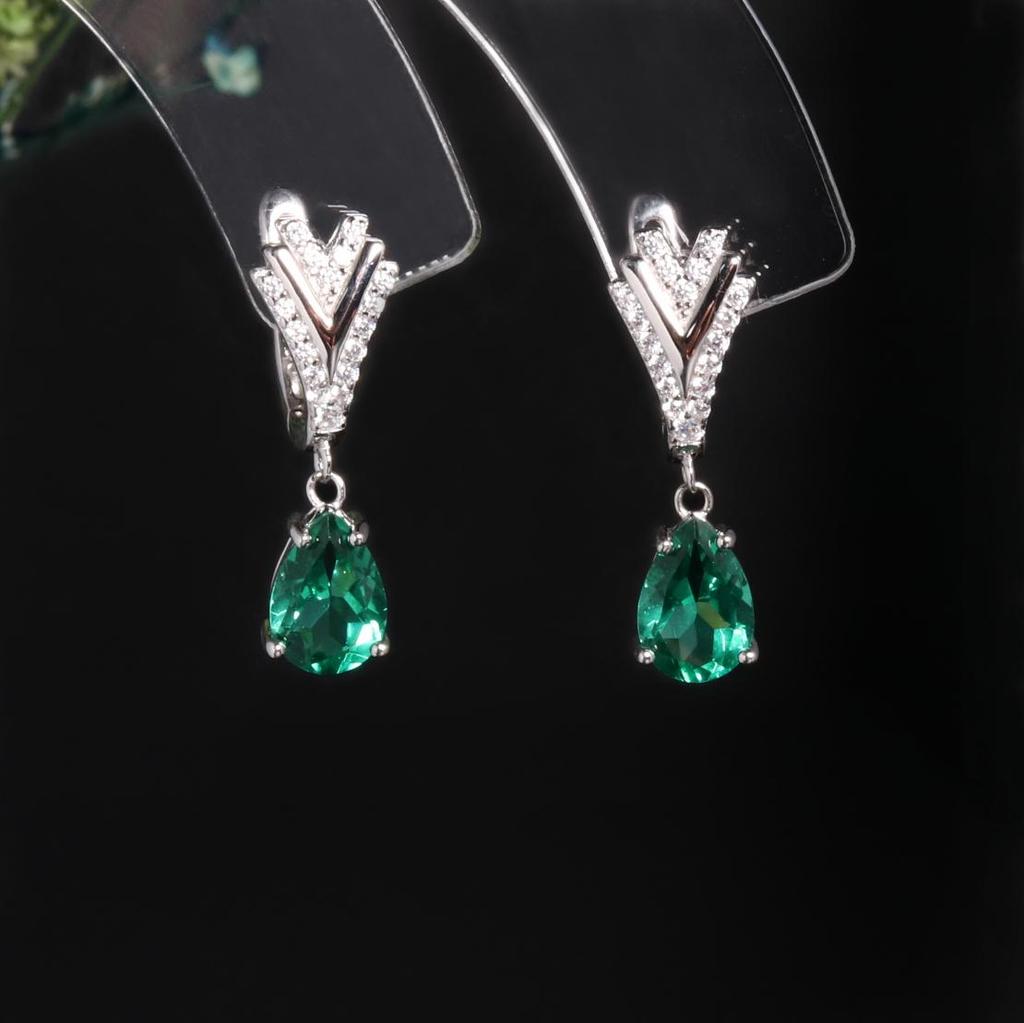 Light Luxury 925 sterling silver dangling earrings created pear 7*10mm emerald Nano jewelry for mom's anniversary gift