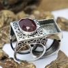 Dazzling Vintage CopperColor Round Men Rings Set Fashion Red Stones Party Bridal Ring Jewelry