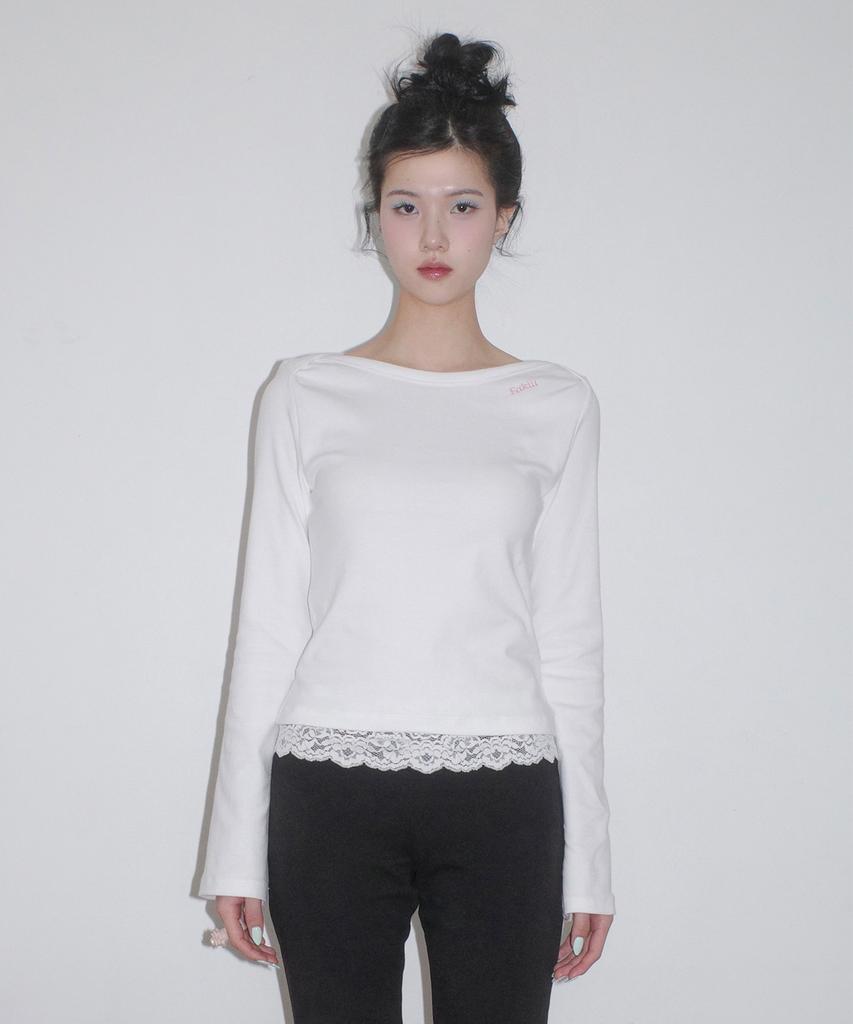 FAKIII Two-Way Boat Neck Long Sleeve_White