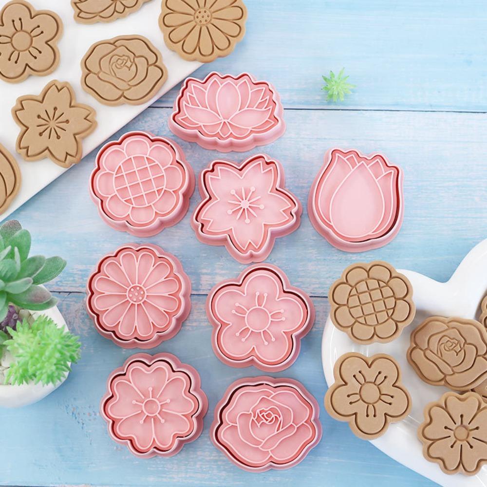 

8pcs/set Cartoon Biscuit Mold Plastic Cookie Stamp Pastry Tools Flowers Cookies Cutters Baking
