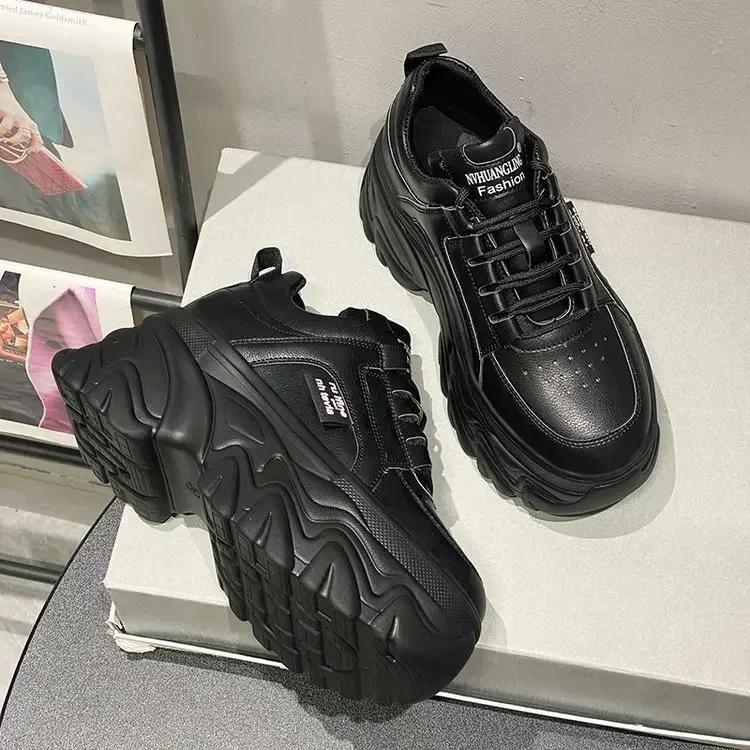 Fashion White Black Chunky Sneakers Women's Spring Autumn Thick Bottom Dad Shoes Women Fashion PU Leather Women's Casual Sneakers Ladies