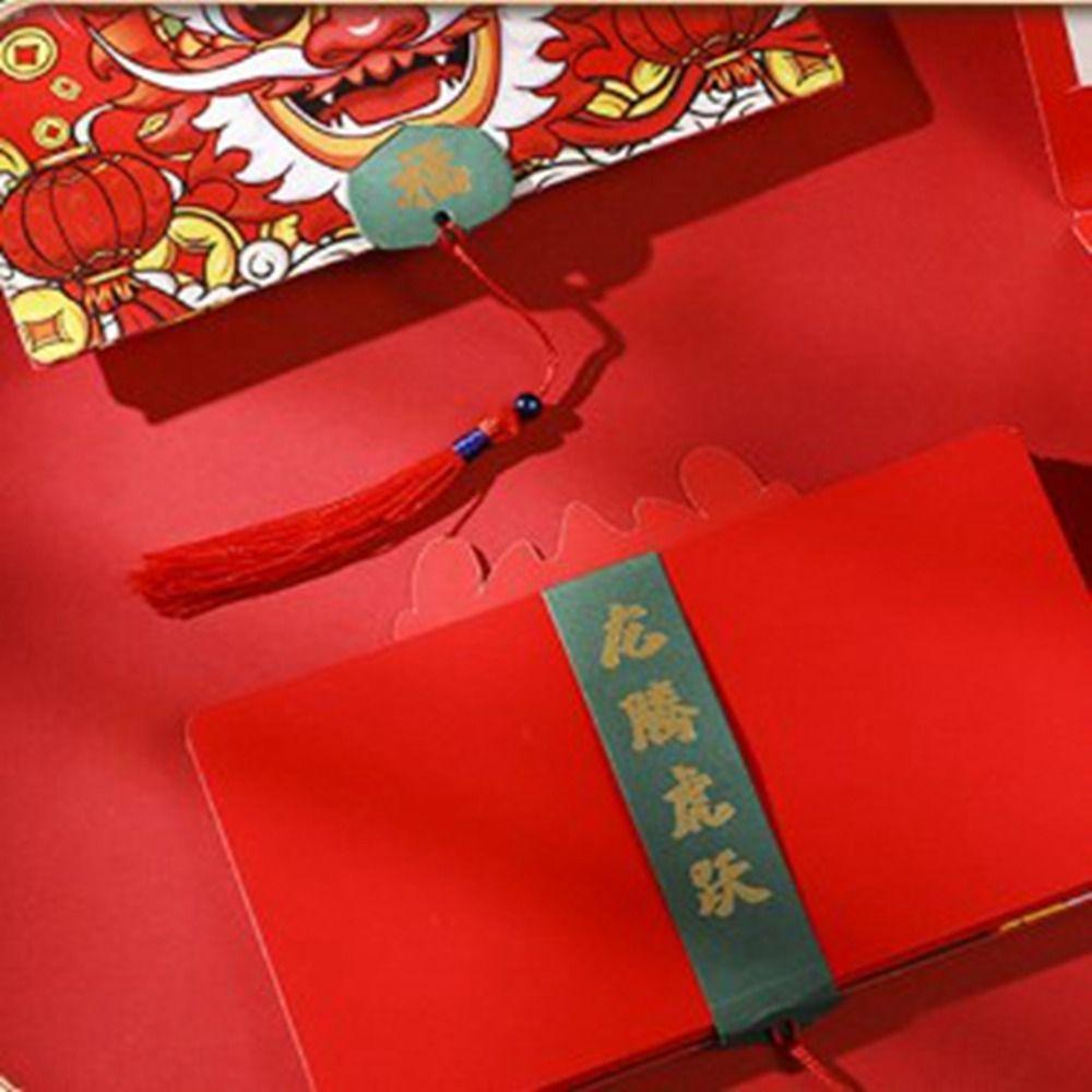 Hot Stamping 2026 Folding Red Envelope Cartoon Pattern Thickening Dragon Year Red Pocket With Tassels Lucky Festival Bag