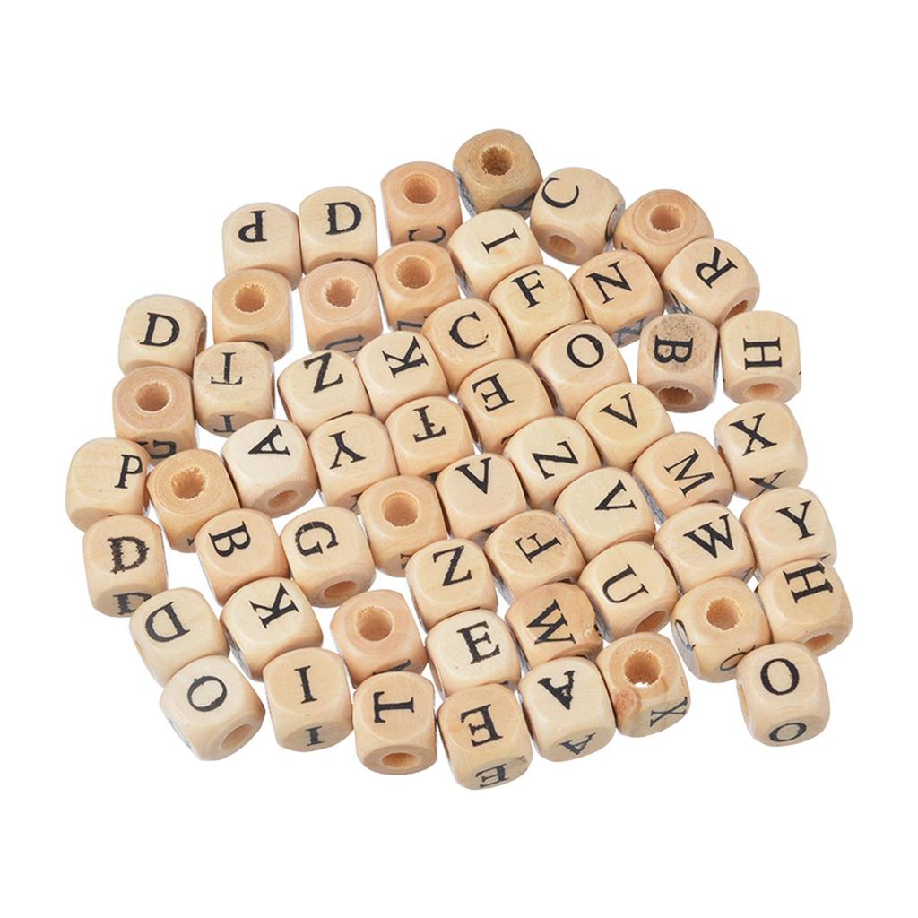 100 Pieces Alphabet Wooden Beads Loose Decoration Initial 26 Letter Square Shape