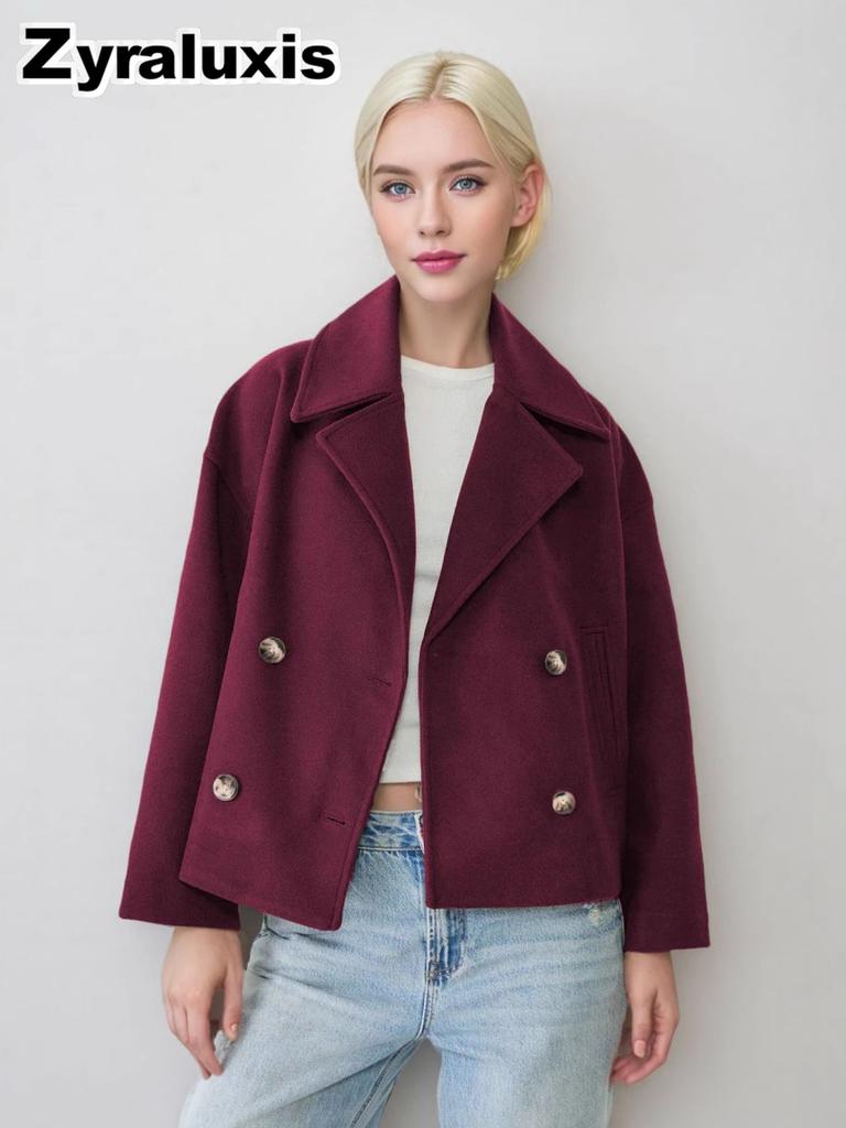Wool Coat for Women Autumn Simple Overcoat Double Button Female Jacket