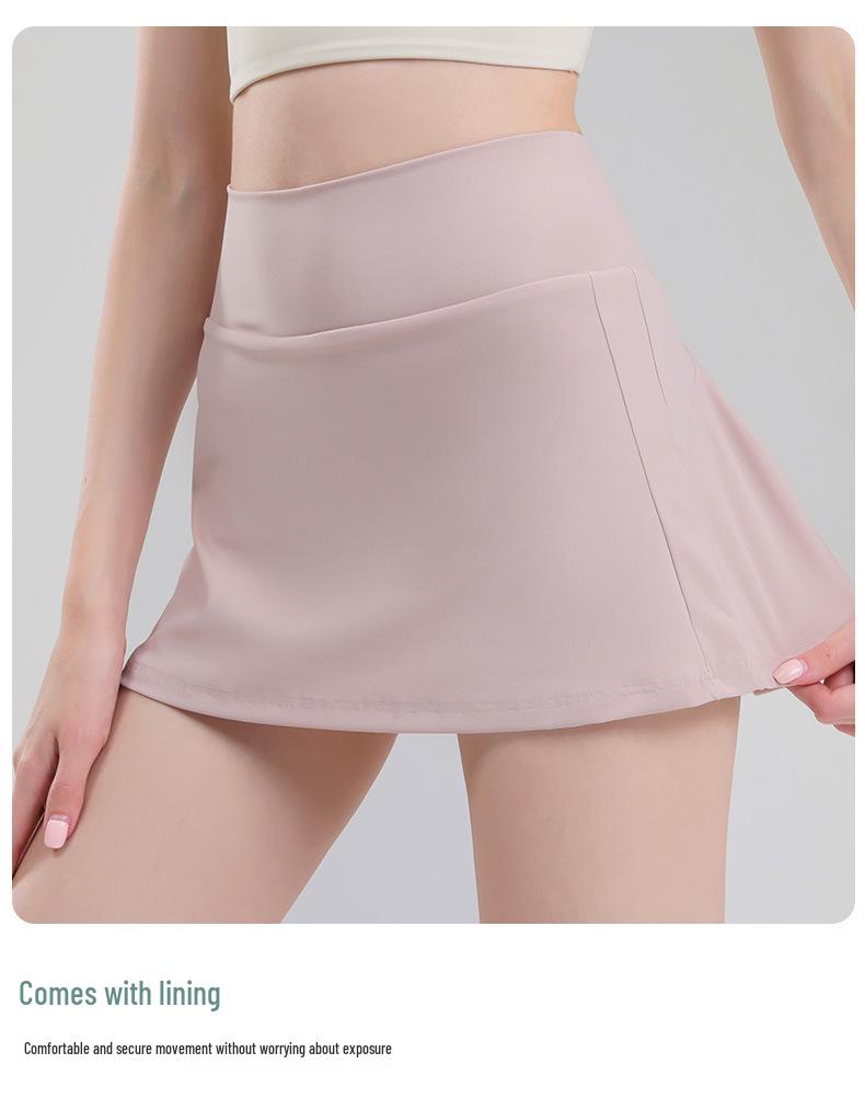 A-line High Waist Pleated Skorts with Lining - Summer Cool Anti-Exposure Running Tennis Yoga Fitness Shorts