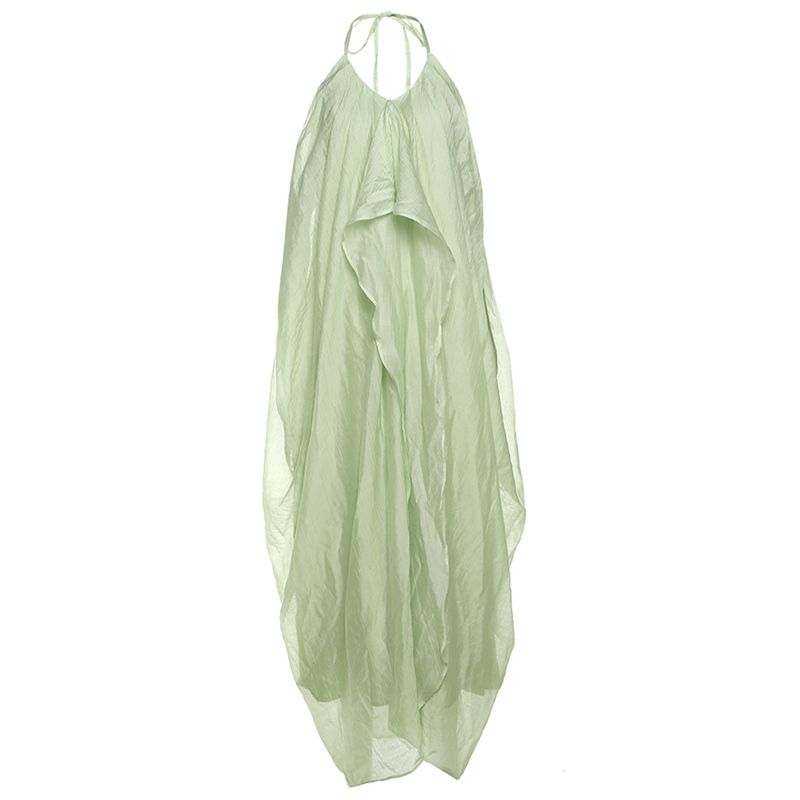 

# Sisjuly# French style Mint Mambo Irregular Frill Loose Backless Sexy Sling Dress Women Summer Green S