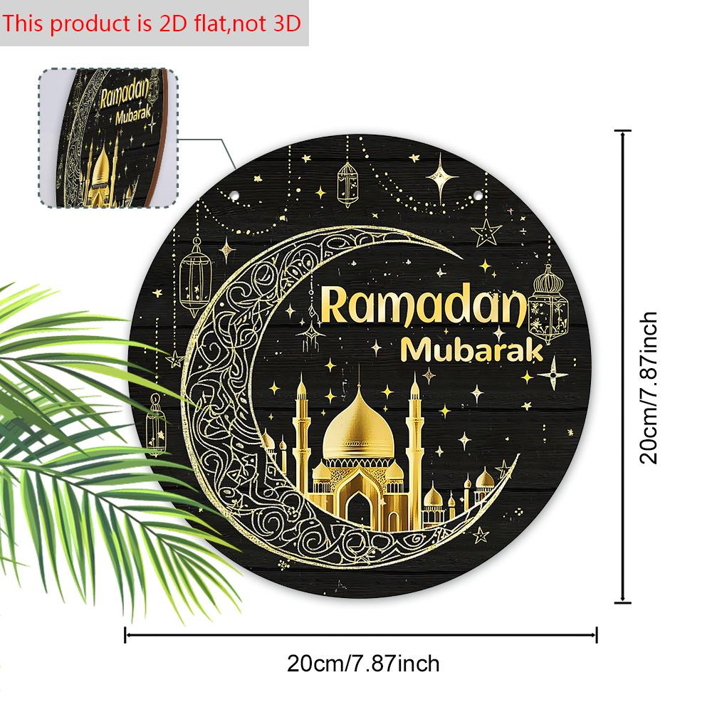 """Ramadan Mubarak" Mond & Moschee Holzschild, Runde Haustür Dekoration, Islamisches Wandbehang - Ideales Geschenk für Ramadan & Eid Feiern"""