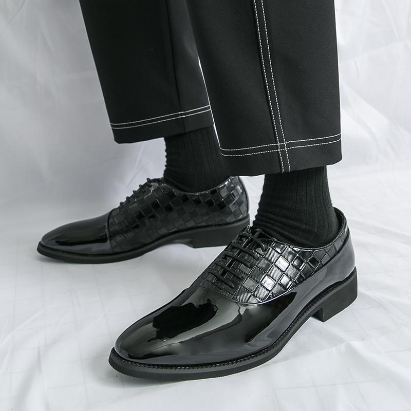Fashion High Grade Patent Leather Shoes Formal Office Oxfords Elegant Wedding Footwear Business Lace Up Platform Comfortable Men Shoes