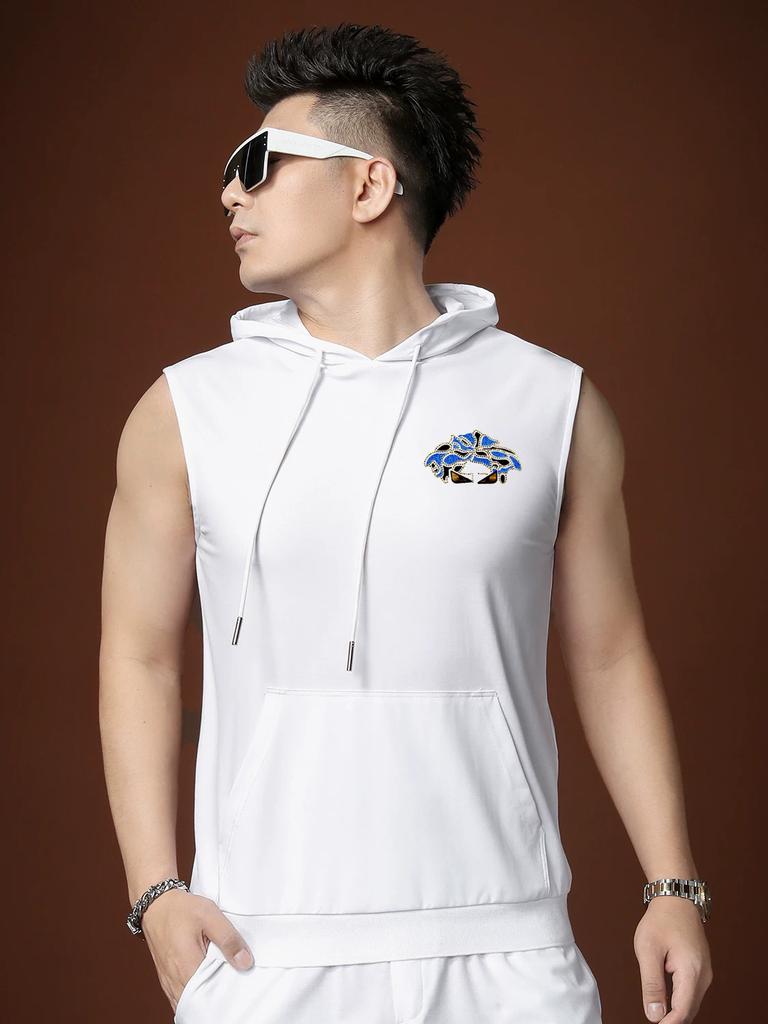 European Station 2025 Summer New Arrival Trendy Hooded Vest Men's Sleeveless T-Shirt Waistcoat Summer Wear Casual Sports Men's Clothing