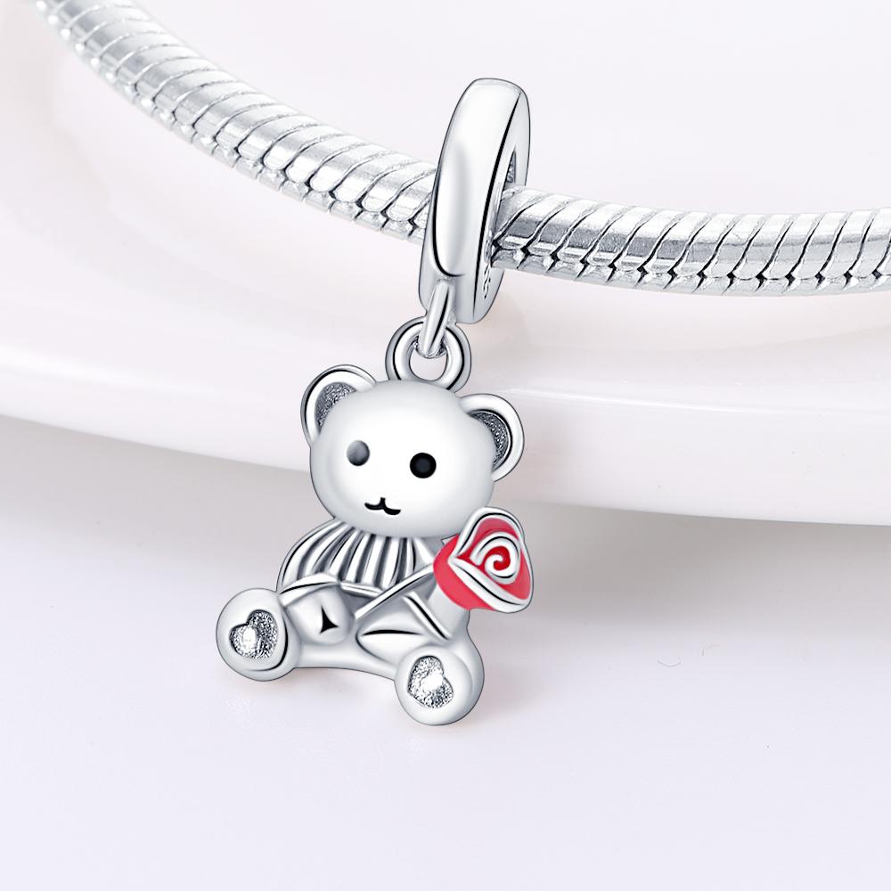 Charms Original Kupfer Tier Bär Blume Anhänger Perlen Passend für Armband DIY Feines Geschenk Damen Zartes Schmuckzubehör