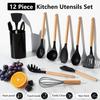 780g Silicone Kitchen Non-Stick 12-Piece Cookware Set with Wooden Handle Spatula Turner, Barrel Packaging