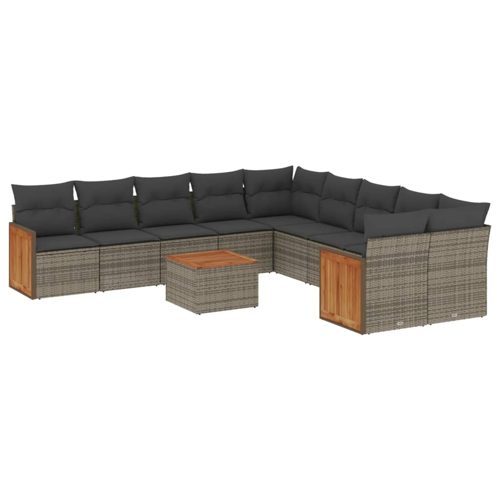 11 Piece Grey Garden Sofa Set with Cushions Poly Rattan