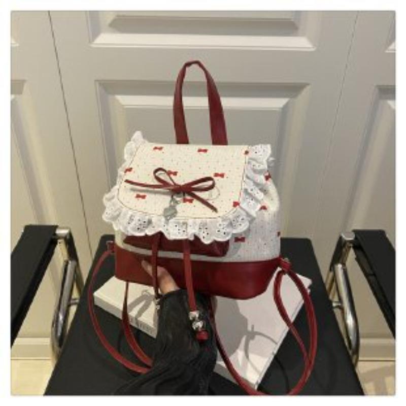 Cute Bow Lace Straps Girlish Feeling Bursting Backpack Trend High Sense Small Backpack Trend