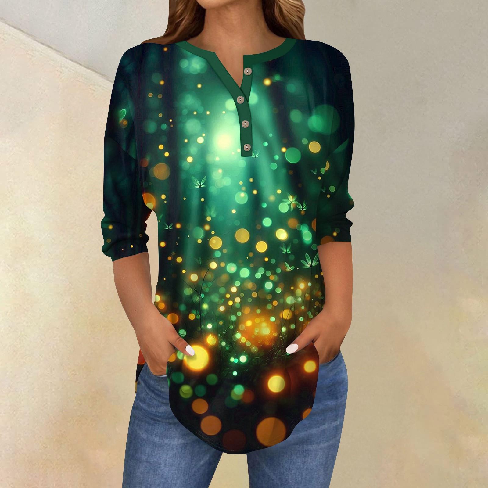 

Женский повседневный топ с рукавами 3/4 и принтом пайеток на пуговицах M зелёный