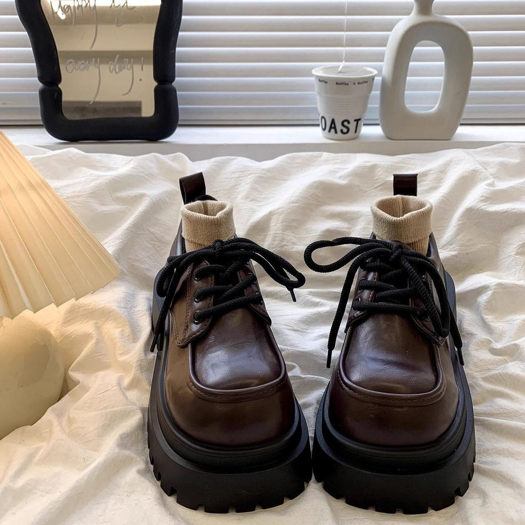 British Style Big Head Platform Lace-up Small Leather Shoes Women's 2025 Autumn and Winter New Retro Versatile Jk College Style Single Shoes