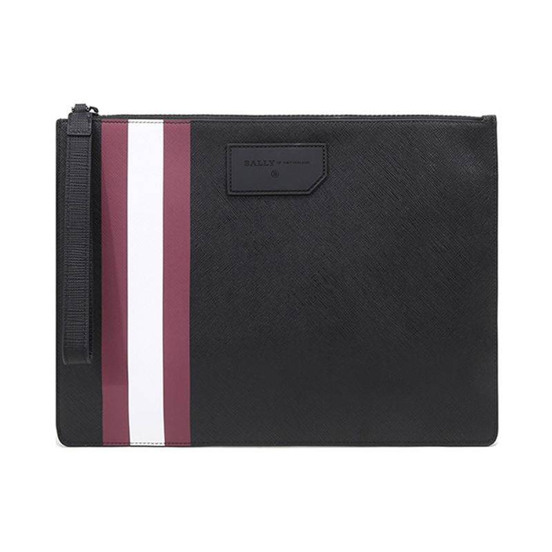 Bally Rot-Weiß Gestreift Business Einfach Unifarben Münzbörse Pendler Tasche PVC Clutch Herren Clutch Schwarz BHALDEN-OF-36