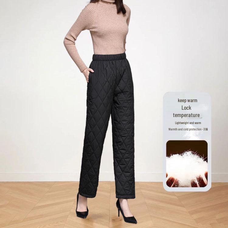 

Женские хлопковые брюки с высокой посадкой и широкими штанинами - Большой размер, Теплые, Плотные для осени/зимы 2025 3XL [75-82 kg] чёрный