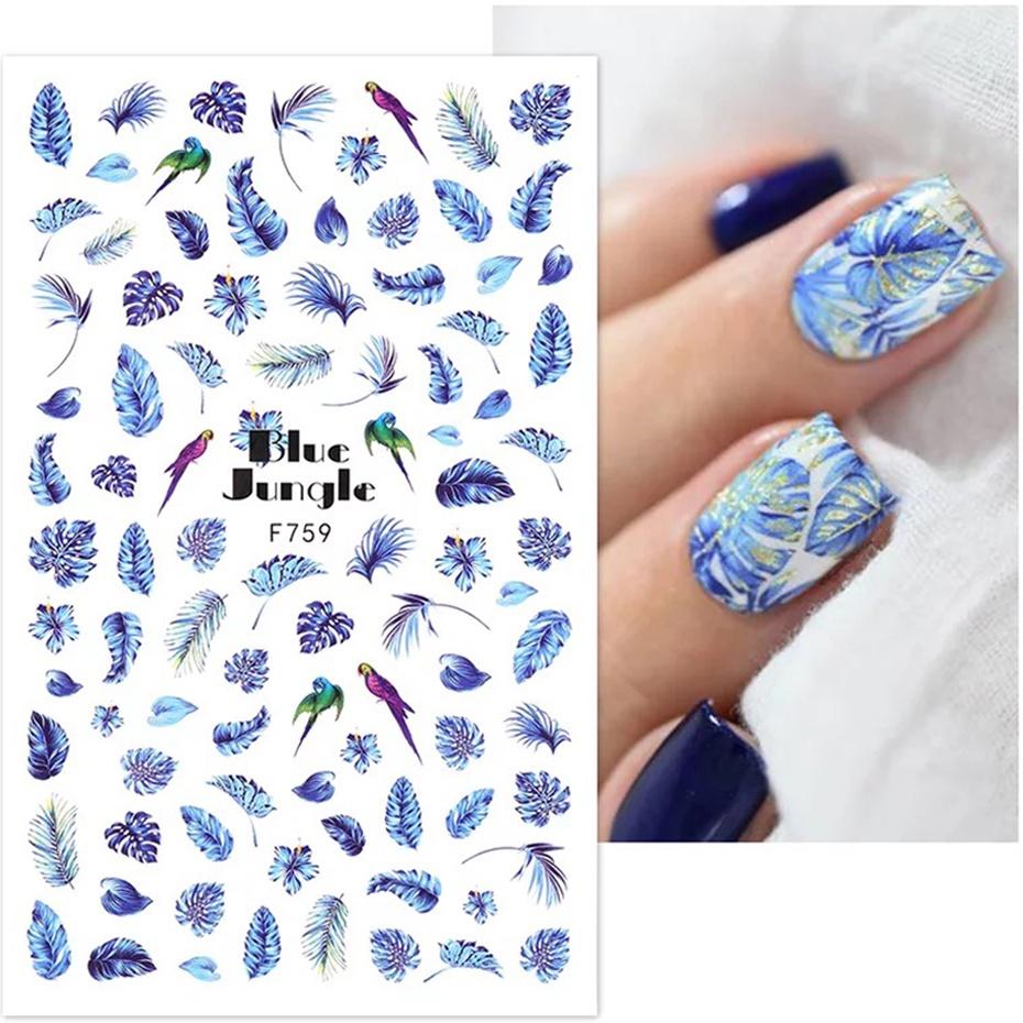 1 ark 3D självhäftande nagelklistermärken Dekaler Bokstav Blomma Löv Fjäril Våglinje Nail Art Decoraton