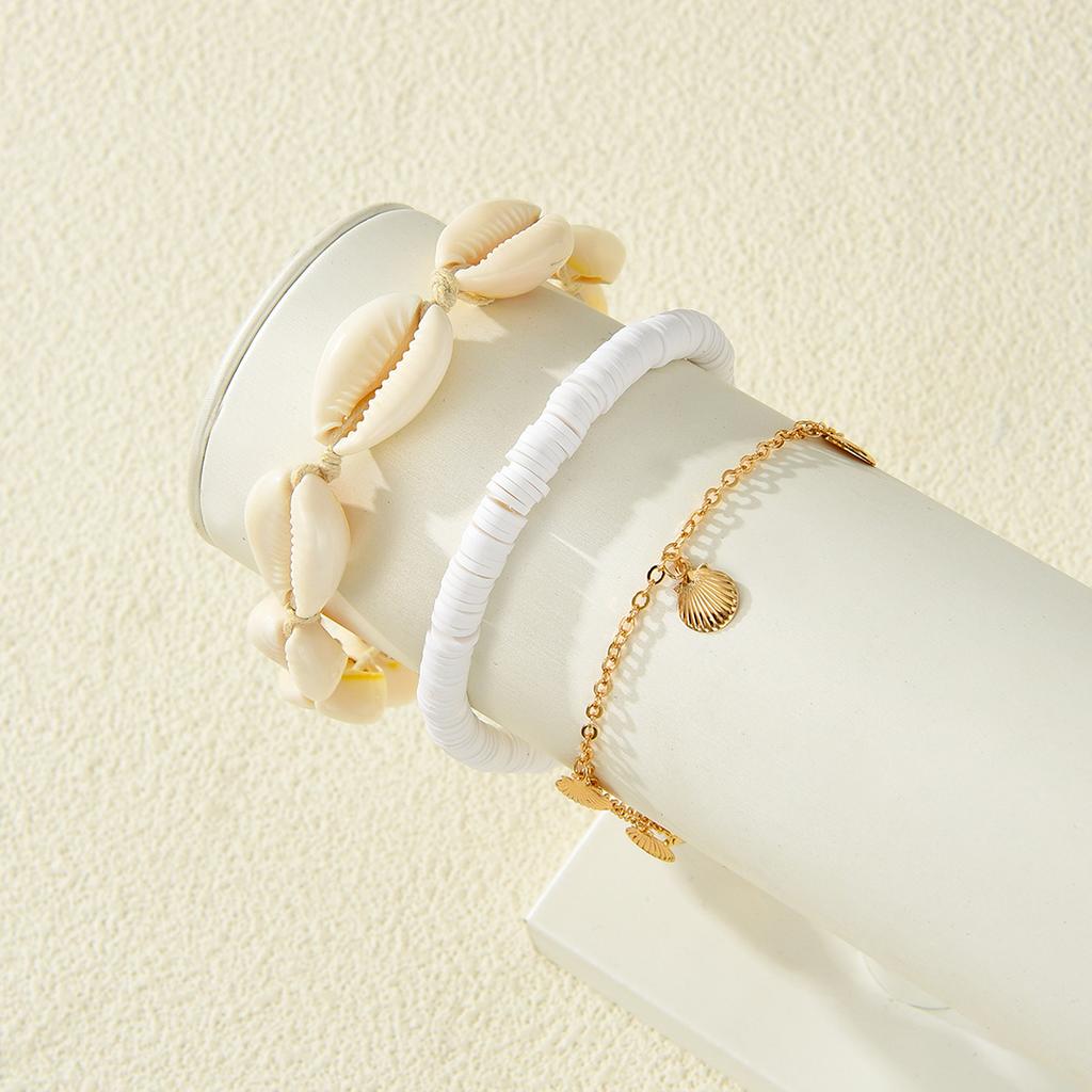 3Pcs/Set Bohemian Shell Conch Pendant Anklets Set For Women Trendy Summer Beach White Color Rice Beads Multilayer Anklet Jewelry