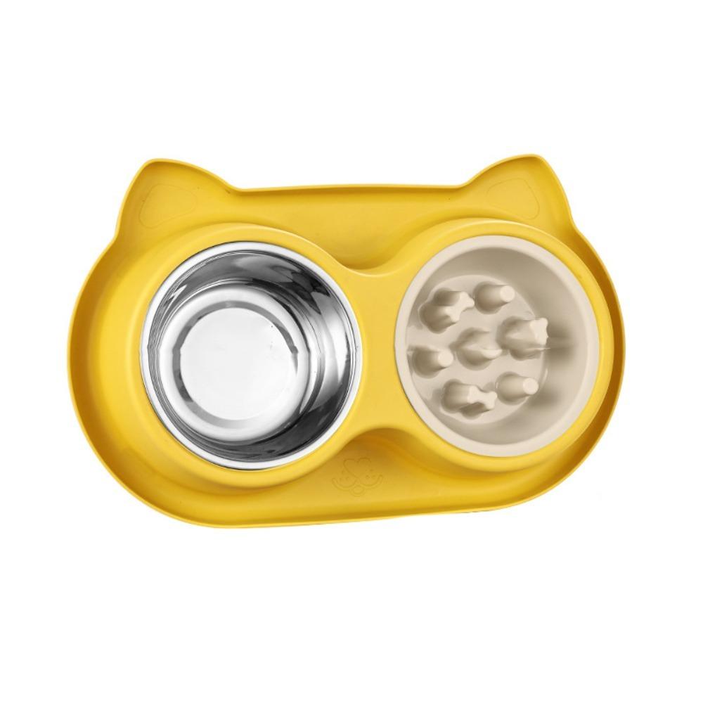 Multi-use Plastic Pet Feeding Double Bowls Stainless Steel Anti-Slip Cat Slow Food Bowl Cute Portable Pet Food Basin Puppy
