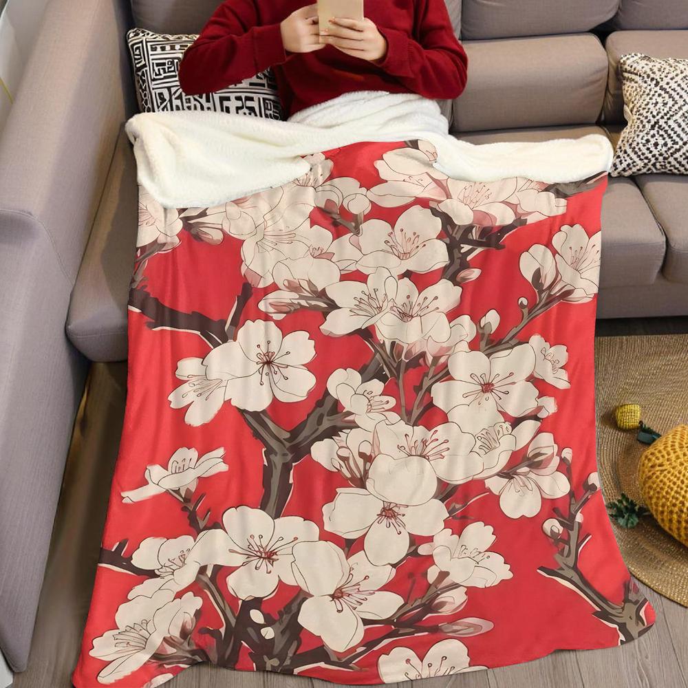 Crimson Blossom Flannel Blanket Warm Soft Halloween Christmas Couch Warm Cozy Decorative Decor Gift for All Season