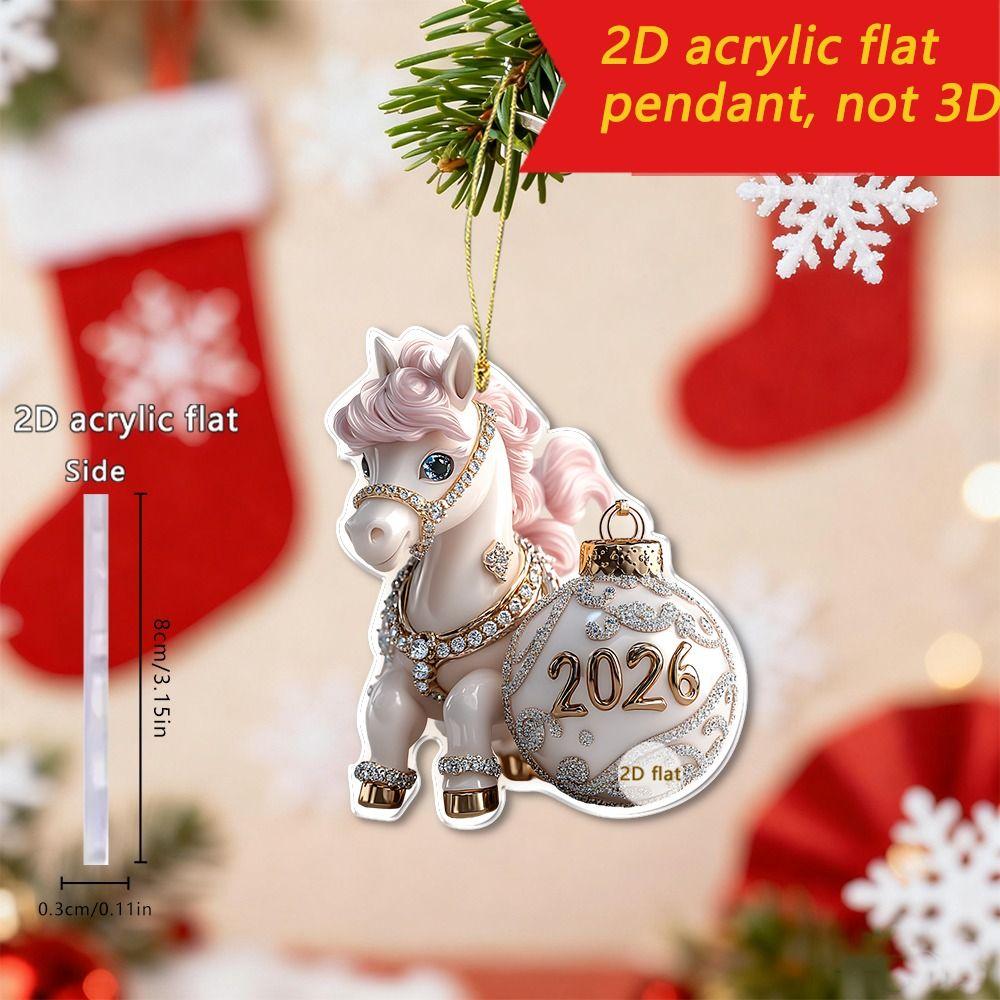 White Horse Christmas Hanging Pendant Cartoon 2D Flat Car Horse Pendant Acrylic Bag Pendant Charms Christmas Tree Ornament