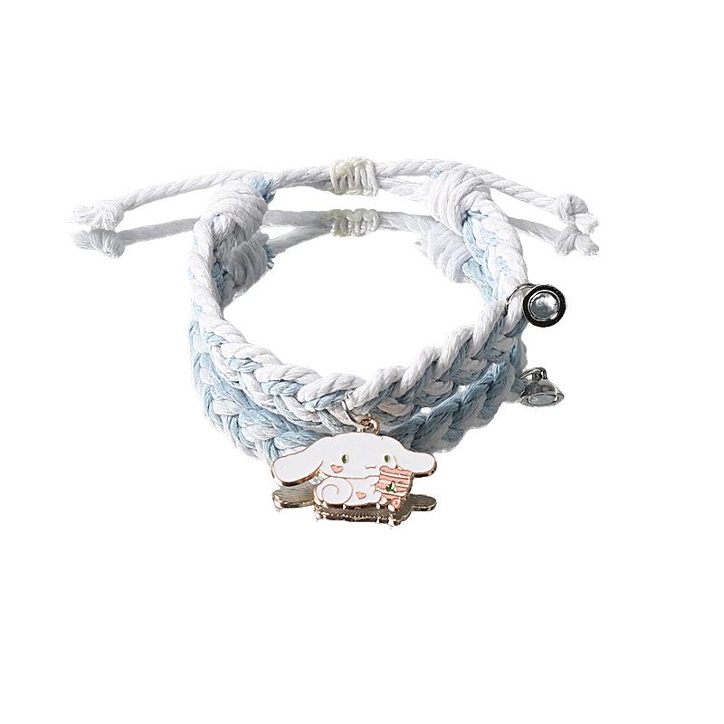 Cinnamoroll & Kuromi Magnetic Bestie Bracelet - Two-Color Braided Friendship Gift for Three-Person Couples