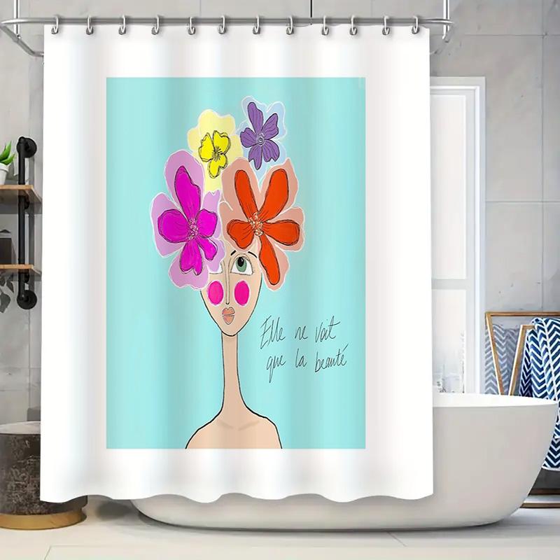 

Unframed Boho Floral Shower Curtain Botanical Pattern Bathroom Decor Nature Vibes Artistic Design Wall Hanging Home Accent Piece W60H190(CM)-1 Pcs