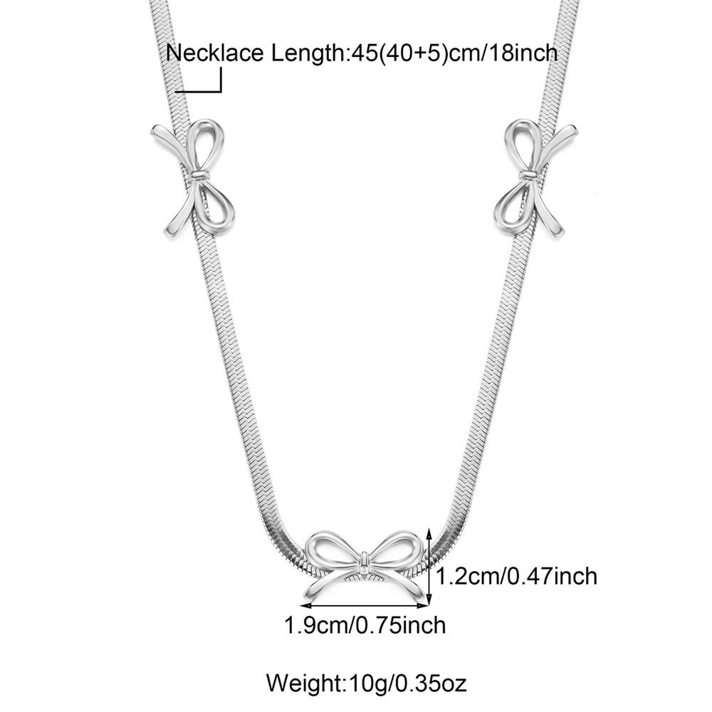 

Atoztide Fashion Zircon Bowknot Pendant Necklace for Women Stainless Steel Elegant Temperament Bow Beaded Chain Jewelry Gift
