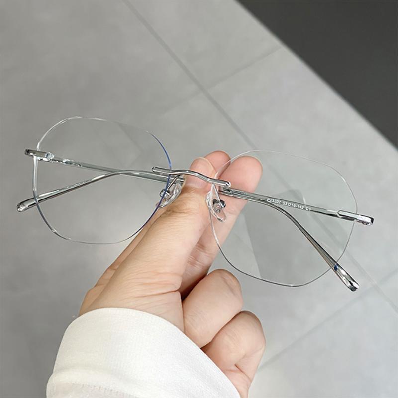 Metal Rimless Glasses Frame Women Prescription Anti-blue light Myopia Optical polygon Eyewear 0 -0.5 -1.0 -1.5 To -5.0