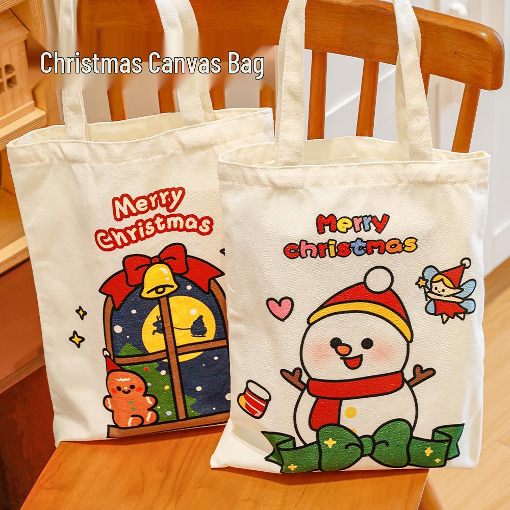 Large Capacity Cartoon Santa Canvas Shoulder Bag - Christmas Gift for Students