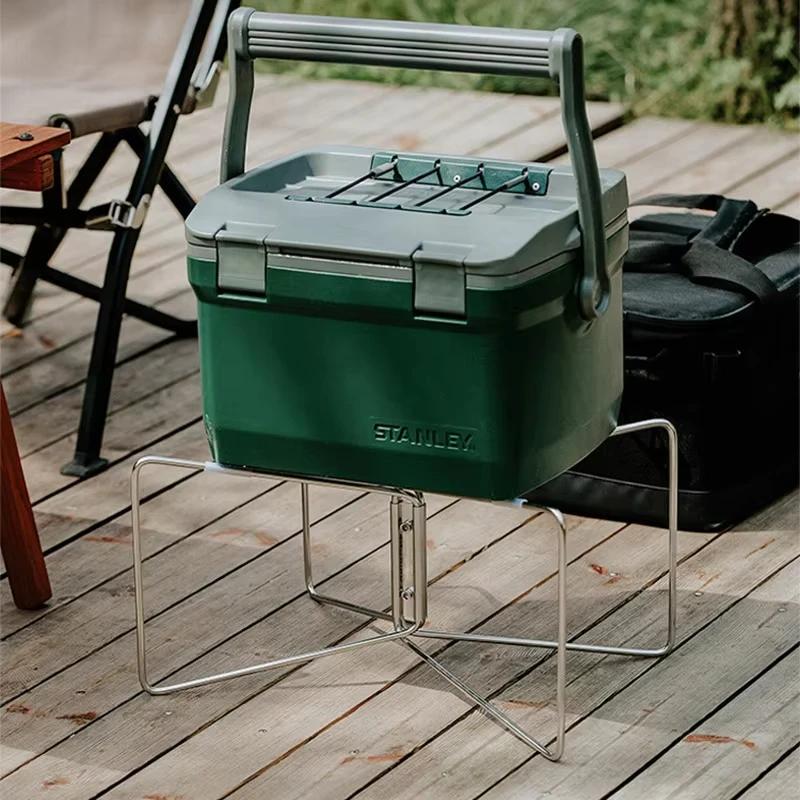 Camping Foldable Metal Stand Folding Cooler Box Stand Ice Box Stand Iron Storage Box Bracket Outdoor Storage Boxes Shelves