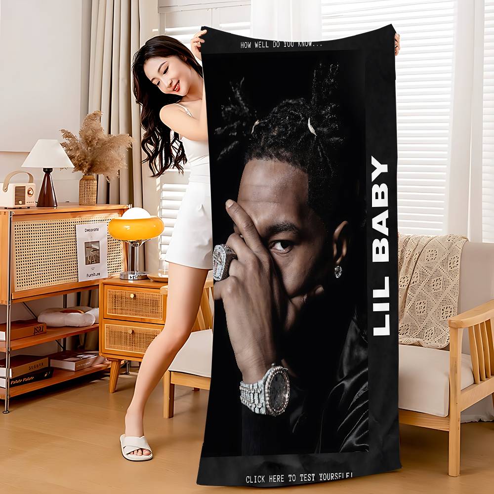 Lil Baby Rapper Anime Beach Swimming Towel Soft Absorbent Washcloth Children s Gifts For Kids Travel Camping Gym W40*H60(CM)