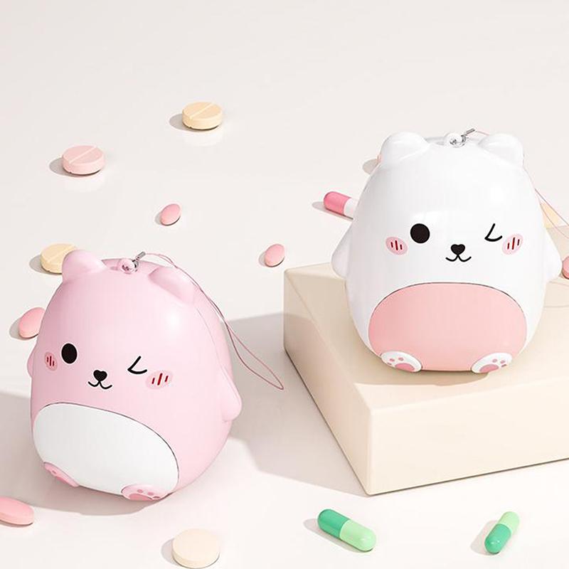 Cute Cartoon Small Bear Portable Double-Layer Compartment Going Out Packed Separately Medicine Storage Plastic Pill Box