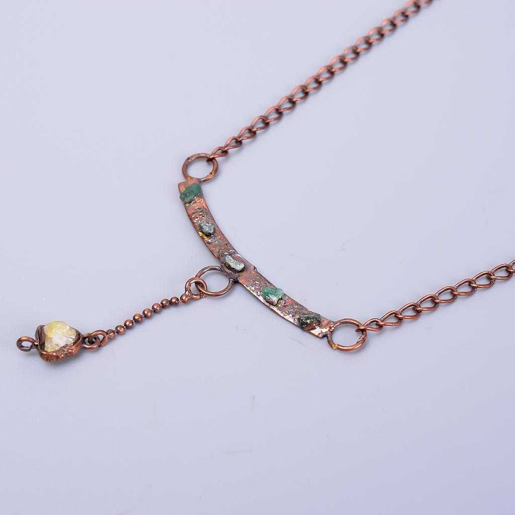 Ethiopian Opal Stone Copper Electroformed Sisters Day Chain Handmade Necklace V-78