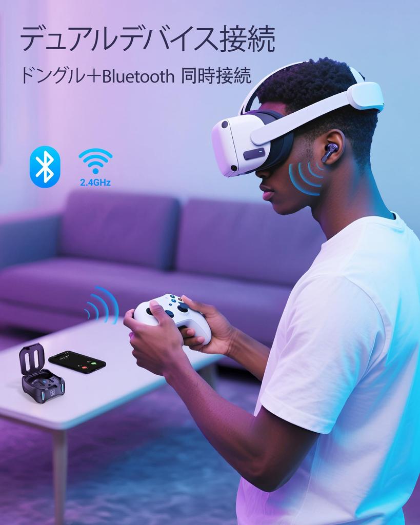 Middle Rabbit SW4 Pro Low Latency Wireless Gaming Earphones [2.4Ghz Dongle USBBluetooth Dual Mode] Compatible with PC, VR, PS4, and PS5 with Mic
