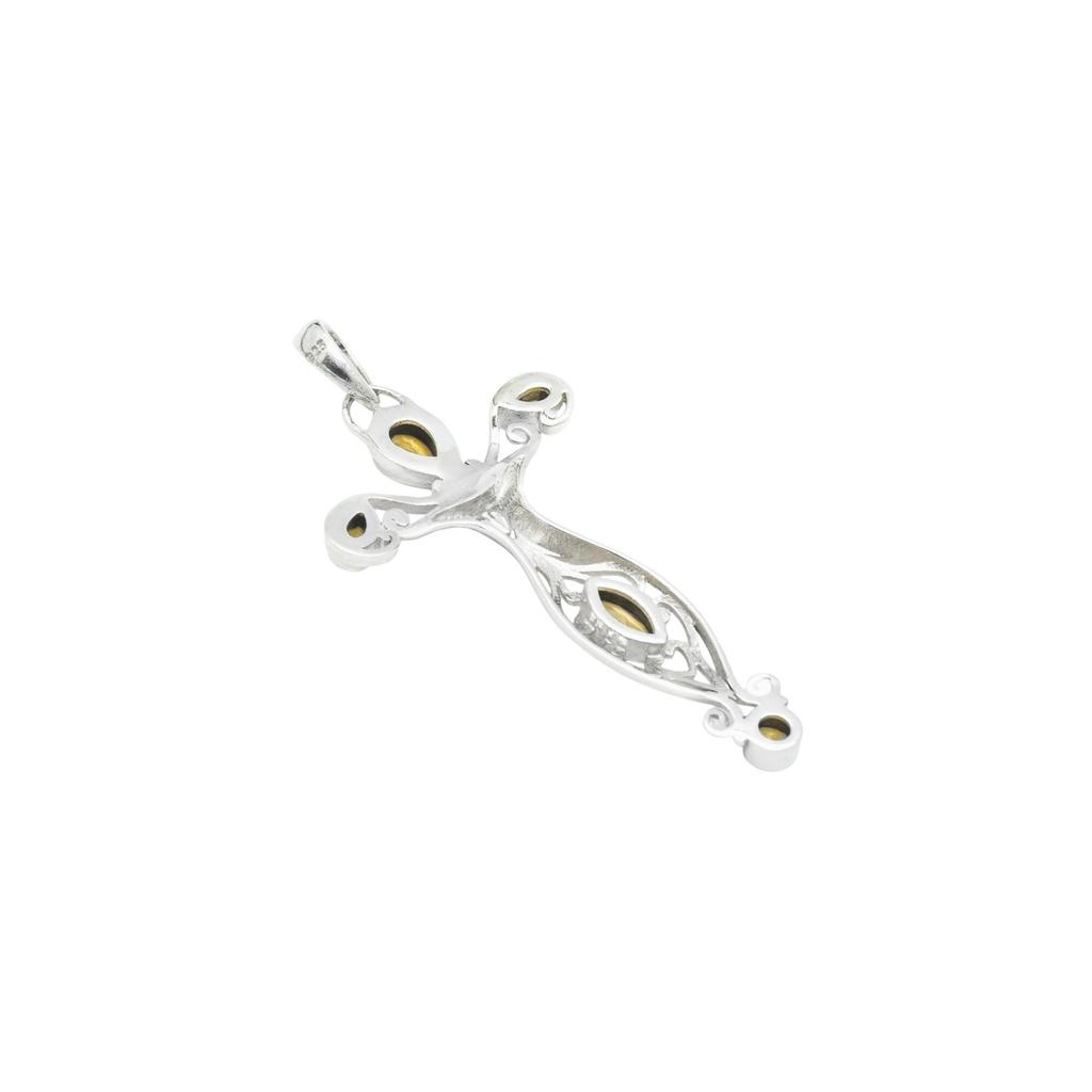 Citrine Cross Pendant: 925 Sterling Silver Charm