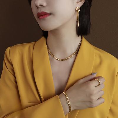 Marka Style Fashion Personality Leaf Necklace Clavicle Chain Bracelet Titanium Steel 18K Gold Jewelry Necklace Set
