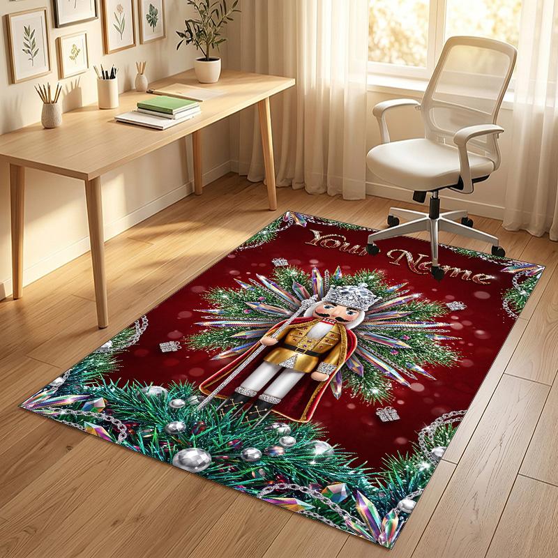 Christmas Theme Crystal Velvet Rug Personalized Custom Name Text Soft Floor Mat Home Decor