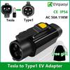 EVqiaoyi NACS zu Typ1 EV-Adapter 50A 11KW von Tesla-Säule zu Typ1-EVs EV-Schnellladekonverter für US-Standardautos