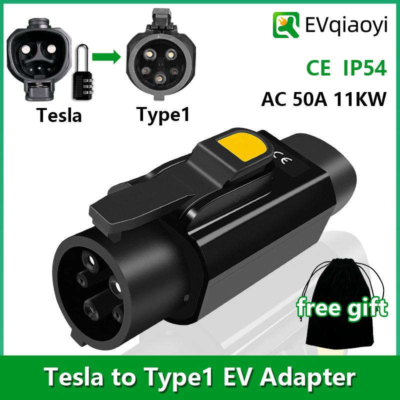 EVqiaoyi NACS zu Typ1 EV-Adapter 50A 11KW von Tesla-Säule zu Typ1-EVs EV-Schnellladekonverter für US-Standardautos
