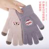 2021 new cute thermal gloves female, winter velvet embroidered smiley face bear student touch screen gloves