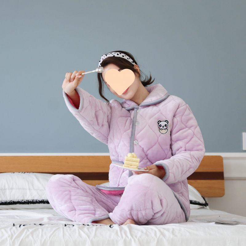 Dámské pyžamo třívrstvé zesílené a roztomilé zimní lze nosit velká velikost teplé polstrované domácí oblečení