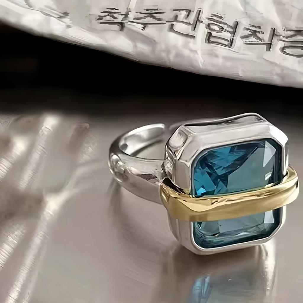 PANJBJ 925 Silver Geometry Crystal Ring For Women Ellipse Exaggerated Punk Water Drop Open Jewelry Gift