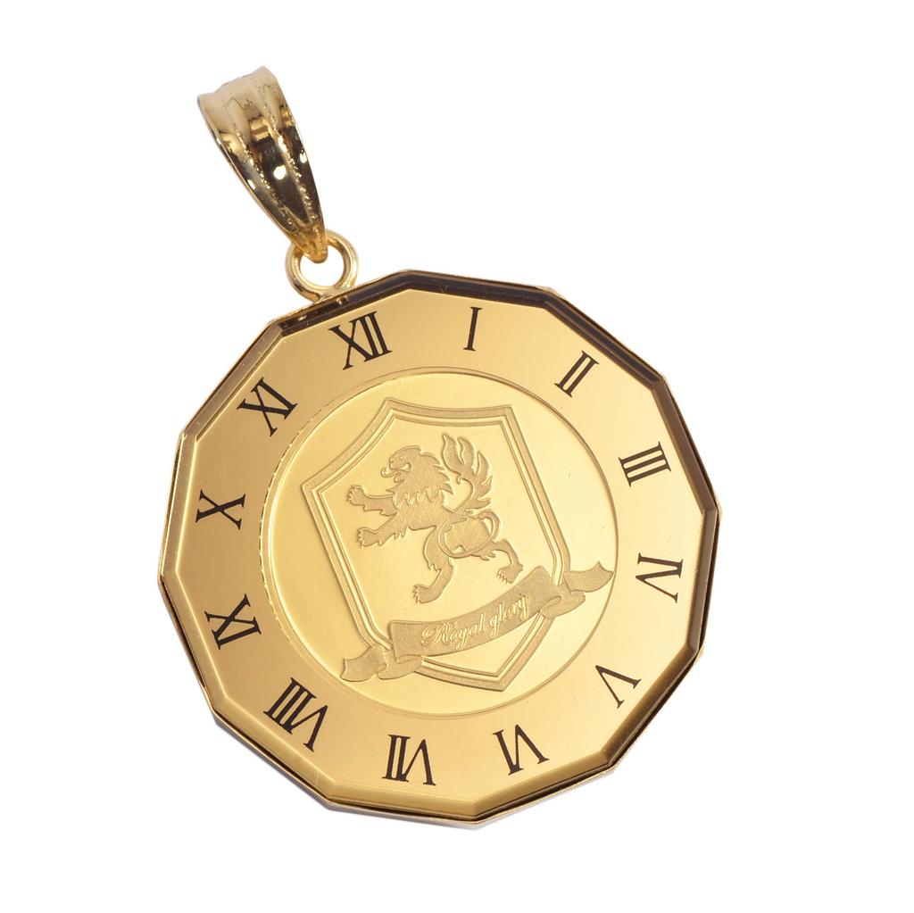 Speranza 24K Pure Gold Coin Pendant with Gold Glass 18K Engraved Crown, 1/25oz Clock,