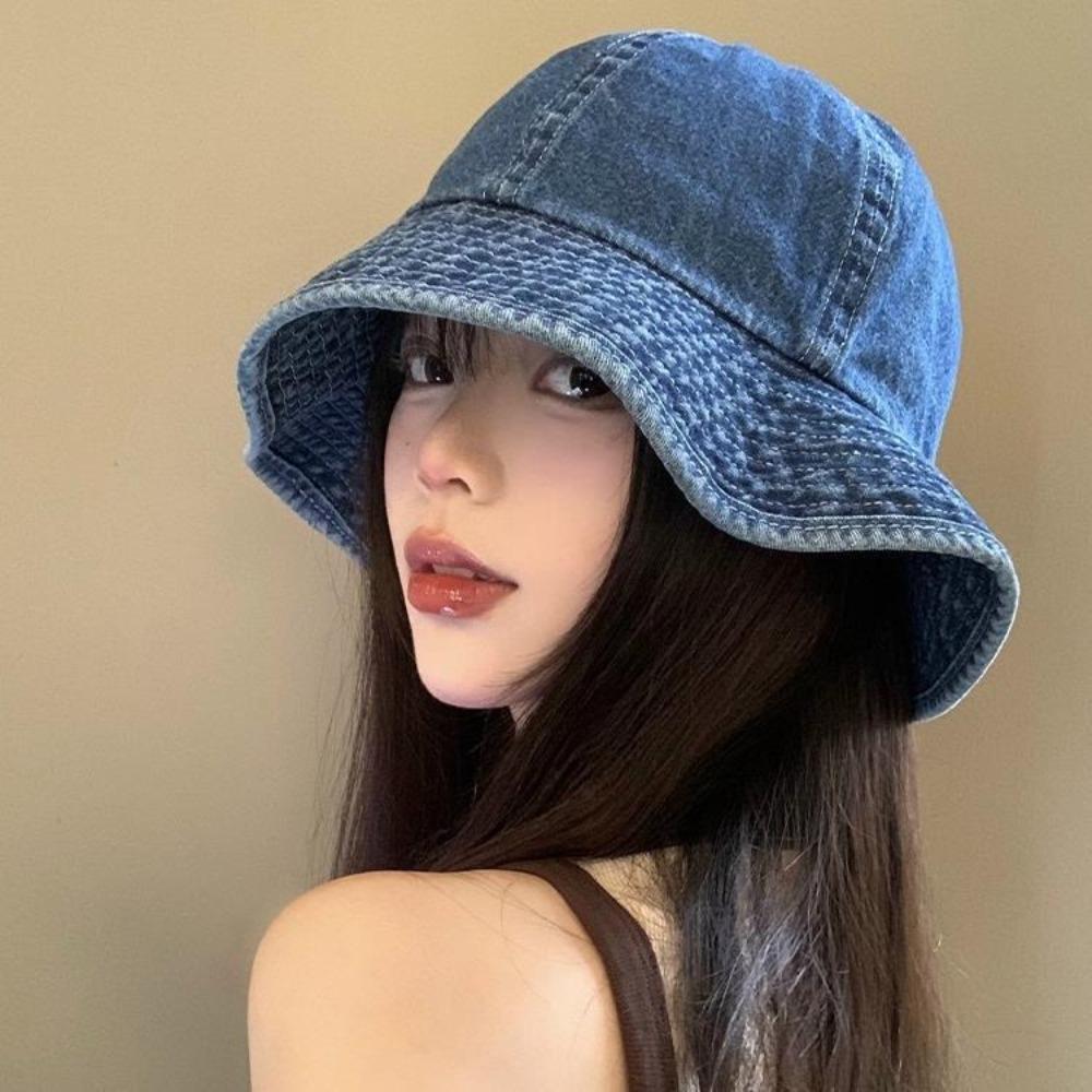 Sunshade Retro Fisherman Hat Lightweight Sun Protection Basin Cap Soft Denim Bucket Hats Women