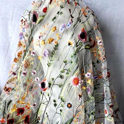 1yard Price Mesh Colorful Embroidery Skirts Women's Dresses Fabrics Multicolor Water Flowers Clothing Home Fabrics