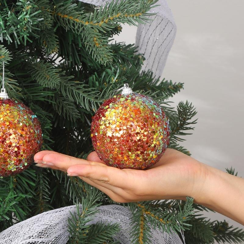 Christmas Tree Baubles, 9-Piece Colorful Plastic Sequined Sphere Decoration for Holiday Tree, Windowsills, Wreaths, Party Backdrops