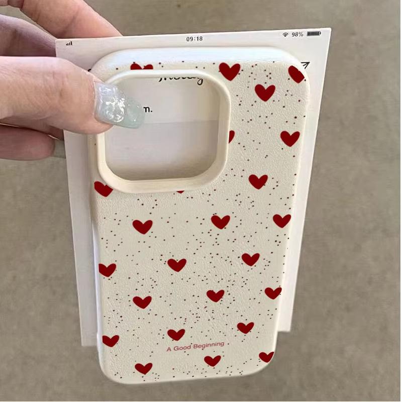 Phone Case For iPhone 17 16 15 14 Plus 13 12 11 Pro Max 17 Air X XR XS Love Heart Lichee Pattern Shockproof Bumper Cover