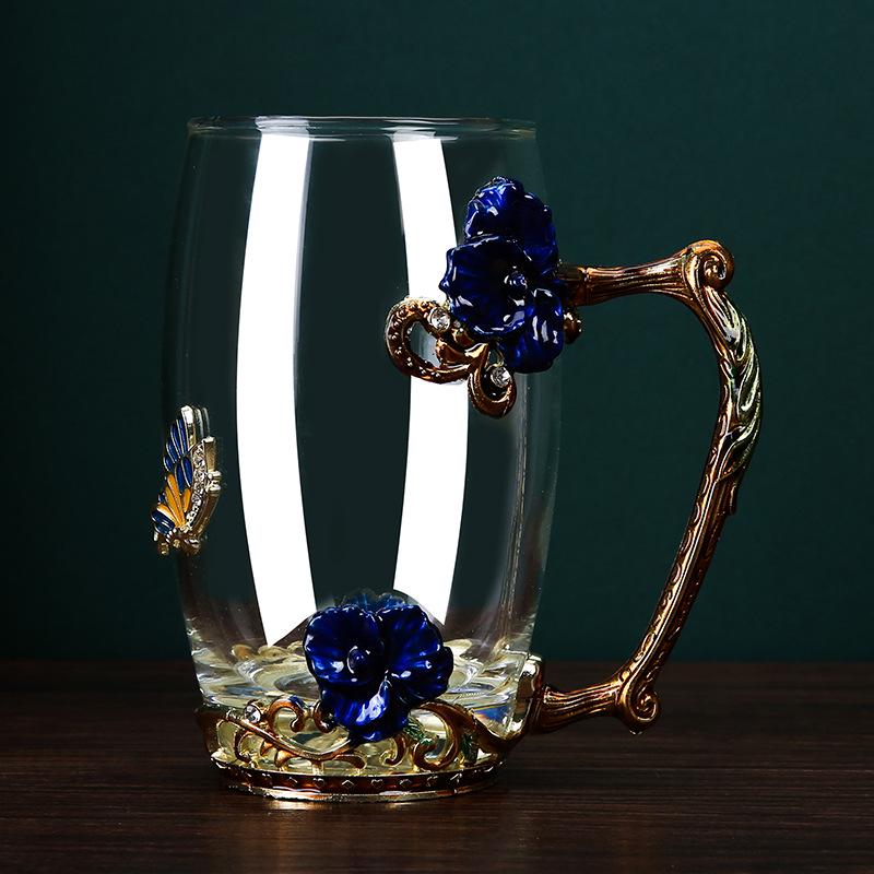 Creative Enamel-Colored Luxury Coffee & Milk Glass Cup Set for Living Room